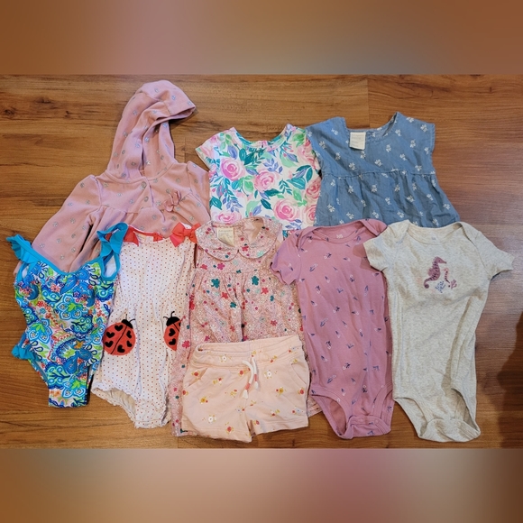 First Impressions Other - 9 Piece Baby Girl 18 Months Dress Onesies Romper Sweatshirt Shorts Bundle